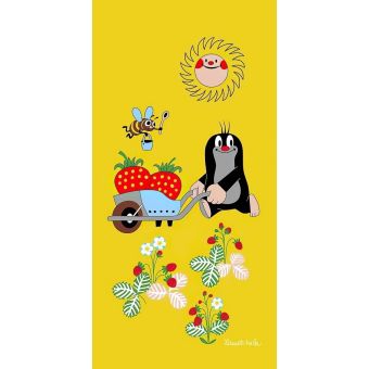 Dětská plážová osuška KRTEK ZAHRADNÍKEM (Krteček), žlutá, froté, 70x150cm