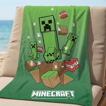 Dětská plážová osuška MINECRAFT ÚTOK CREEPERŮ, zelená, froté, 70x140cm