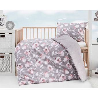Dětské povlečení Matějovský do postýlky AMABEL BABY, růžové květy na šedé, bavlna hladká (více rozměrů)