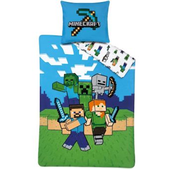 Dětské povlečení MINECRAFT PIXELOVÝ SVĚT, modro-zelené, bavlna hladká, 140x200cm + 70x90cm 