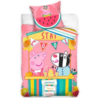 Dětské povlečení PRASÁTKO PEPINA (PEPPA) LIMONÁDOVÝ STÁNEK, růžové, bavlna hladká, 140x200cm + 70x90cm 