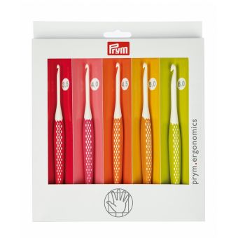 Háčky na háčkování ergonomické plastové PRYM ERGO, sada 5 velikostí (3,5/4/4,5/5/6 mm)
