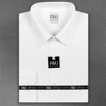 Pánská košile AMJ bílá s vetkávaným vzorem VDPS838, dlouhý rukáv, prodloužená délka, slim fit