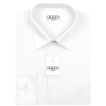 Pánská košile AMJ jednobarevná JDS018, bílá, dlouhý rukáv, slim fit