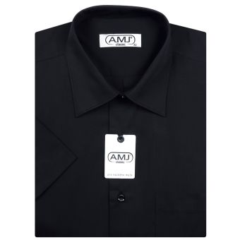 Pánská košile AMJ jednobarevná JKS017, černá, krátký rukáv, slim fit