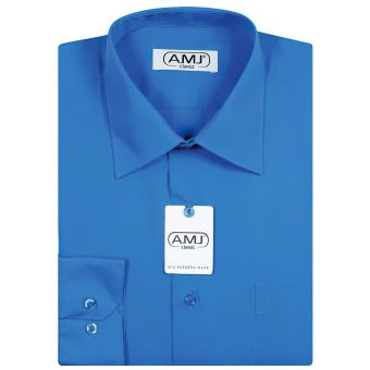 Pánská košile AMJ jednobarevná JD089, modrá, dlouhý rukáv