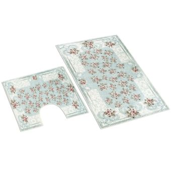 Koupelnová souprava 3D ORIENT S RŮŽIČKOU, světle modrá 100x60cm (předložka) + 60x50cm (na WC)