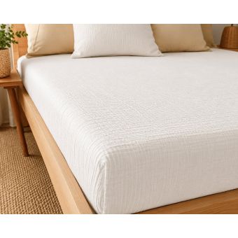 Mušelínové napínací prostěradlo UNI bílé, 100% bavlna, s gumou, 90x200cm, na matrace do 20 cm