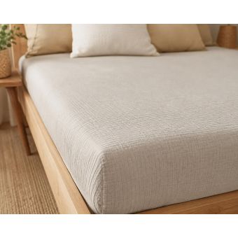 Mušelínové napínací prostěradlo UNI kapučíno, 100% bavlna, s gumou, 90x200cm, na matrace do 20 cm