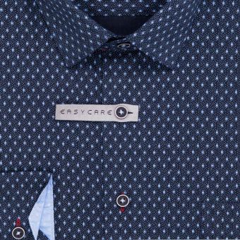 Pánská košile AMJ bavlněná, tmavě modrá se světle modrými tečkami a vzory, VDBR1316, dlouhý rukáv (regular + slim-fit)