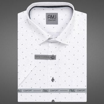 Pánská košile AMJ bavlněná, bílá puntíkovaná VKBR1365, krátký rukáv, (regular + slim fit)