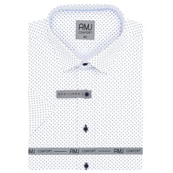 Pánská košile AMJ bavlněná, bílá puntíkovaná VKBR1288 krátký rukáv, (regular + slim fit)