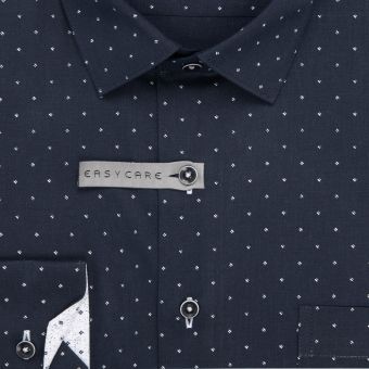 Pánská košile AMJ z lyocellu, tmavě modrá s bílými čárkami, VDER1424, dlouhý rukáv (regular + slim-fit)