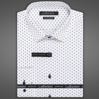 Luxusní pánská košile bavlněná se saténovou úpravou Lui Bentini PLATINUM, bílá s tmavě modrými kosočtverečky LDB240, dlouhý rukáv, (regular + slim fit)