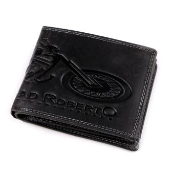 Pánská kožená motorkářská peněženka s RFID ochranou, 870349/26, černá-motorka, 9,5 x 15 x 3,5 cm