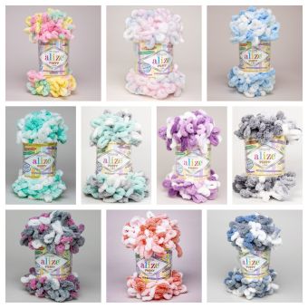 Příze s oky Alize PUFFY COLOR pro ruční pletení bez jehlic, melírovaná, efektní, 100g/9m