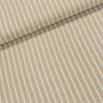 Šatovka polyesterová IMITACE LNU P2-4, bílý proužek na béžové, š.150cm (látka v metráži)