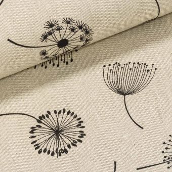 Směsové plátno CALIPSO BLOOM, černé chmýří pampelišky na režné, š.140cm (látka v metráži)