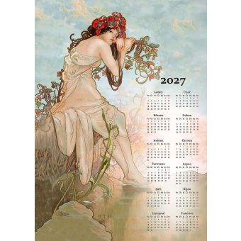 Textilní kalendář, utěrka ALFONS MUCHA MATĚJOVSKÝ 2027, béžový, 50x70cm, bez hůlky