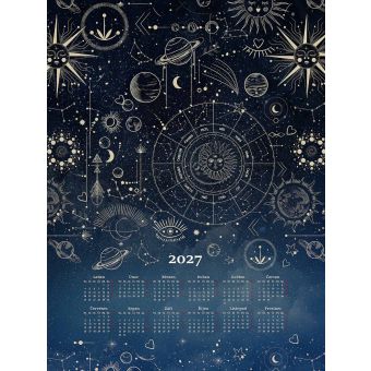 Textilní kalendář, utěrka MOON 2027, galaxie, tmavě modrý, 50x70cm, bez hůlky