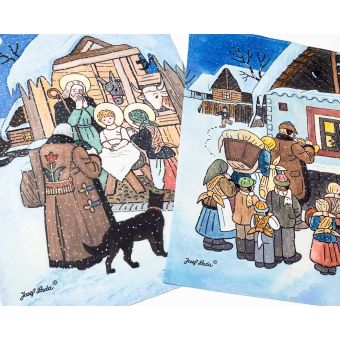 Utěrky JOSEF LADA VÁNOČNÍ KOLEDY, modrá, 2 kusy 50x70cm