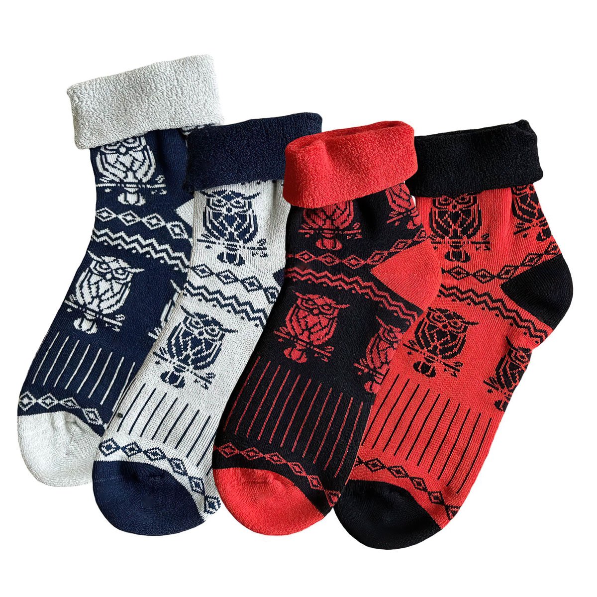 RS Ponožky teplé froté 12794, sovy mix, zkrácené, unisex, 4 páry, vel. 35-38