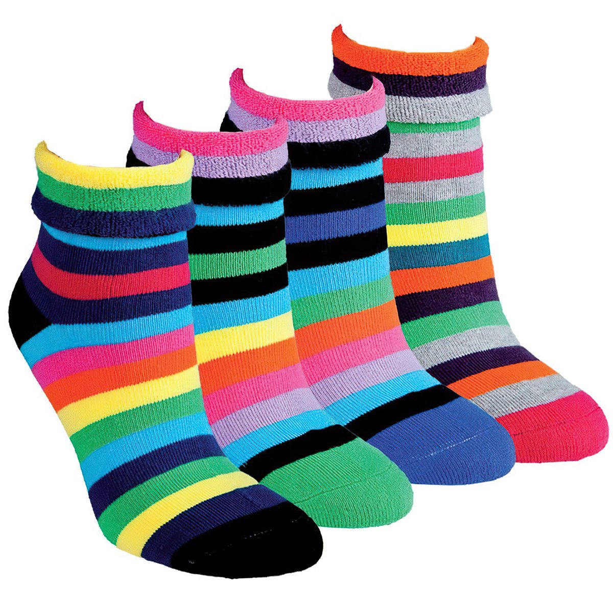 Levně RS Ponožky teplé froté 12790, proužky mix, zkrácené, dámské, 4 páry, vel. 35-38