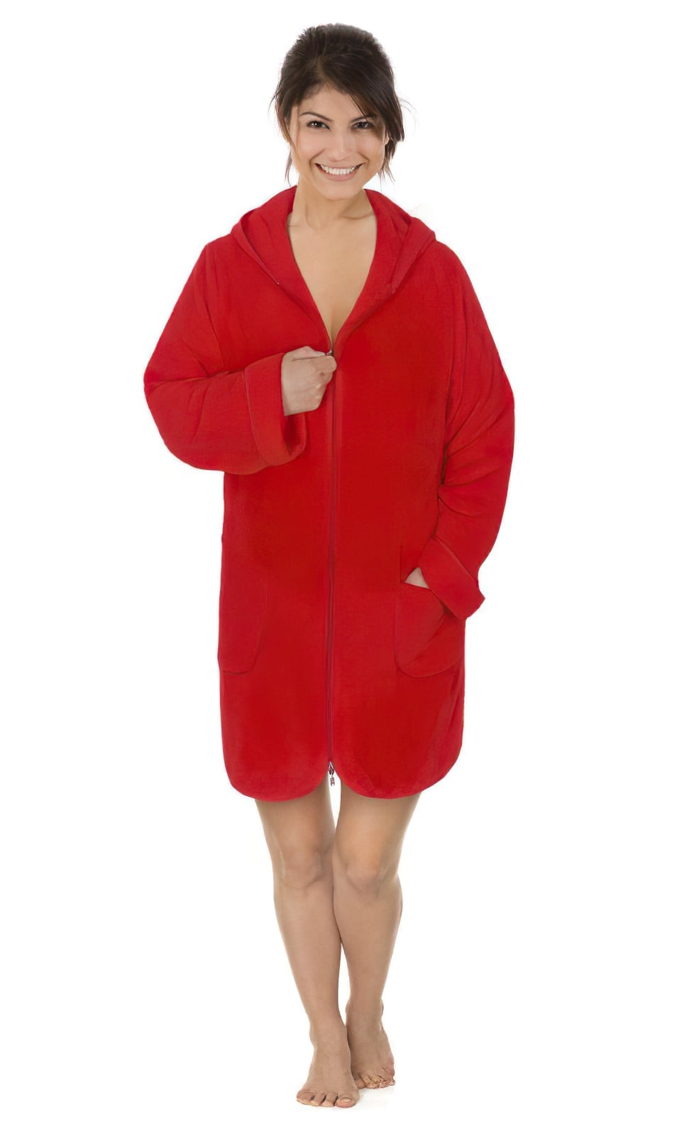 Levně Bellatex Župan FROTÉ NA ZIP 4847/014 červený, bavlněné froté, 330 g/m², dámský, velikost L