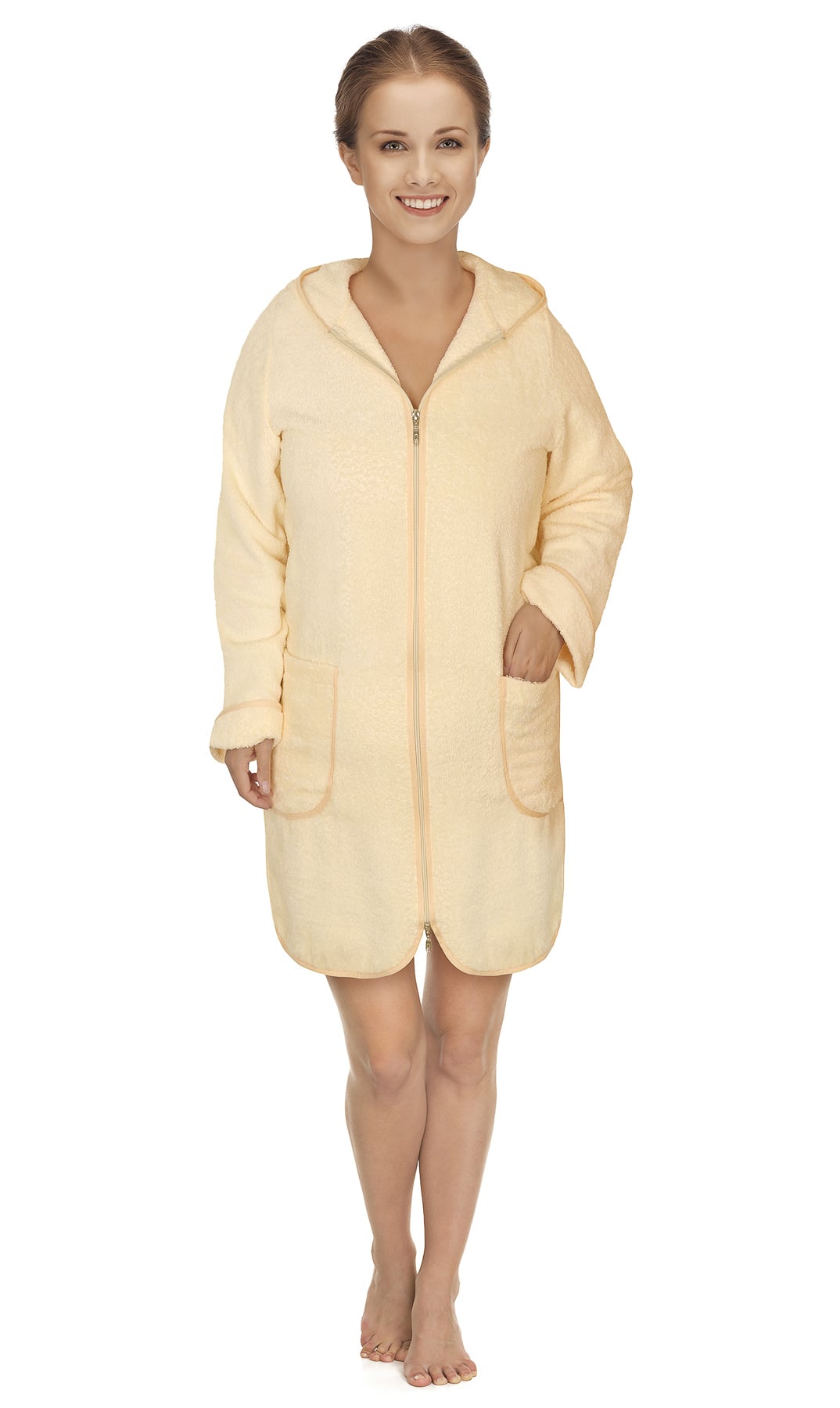 Bellatex Župan FROTÉ NA ZIP 4847/016 béžový, bavlněné froté, dámský, velikost L