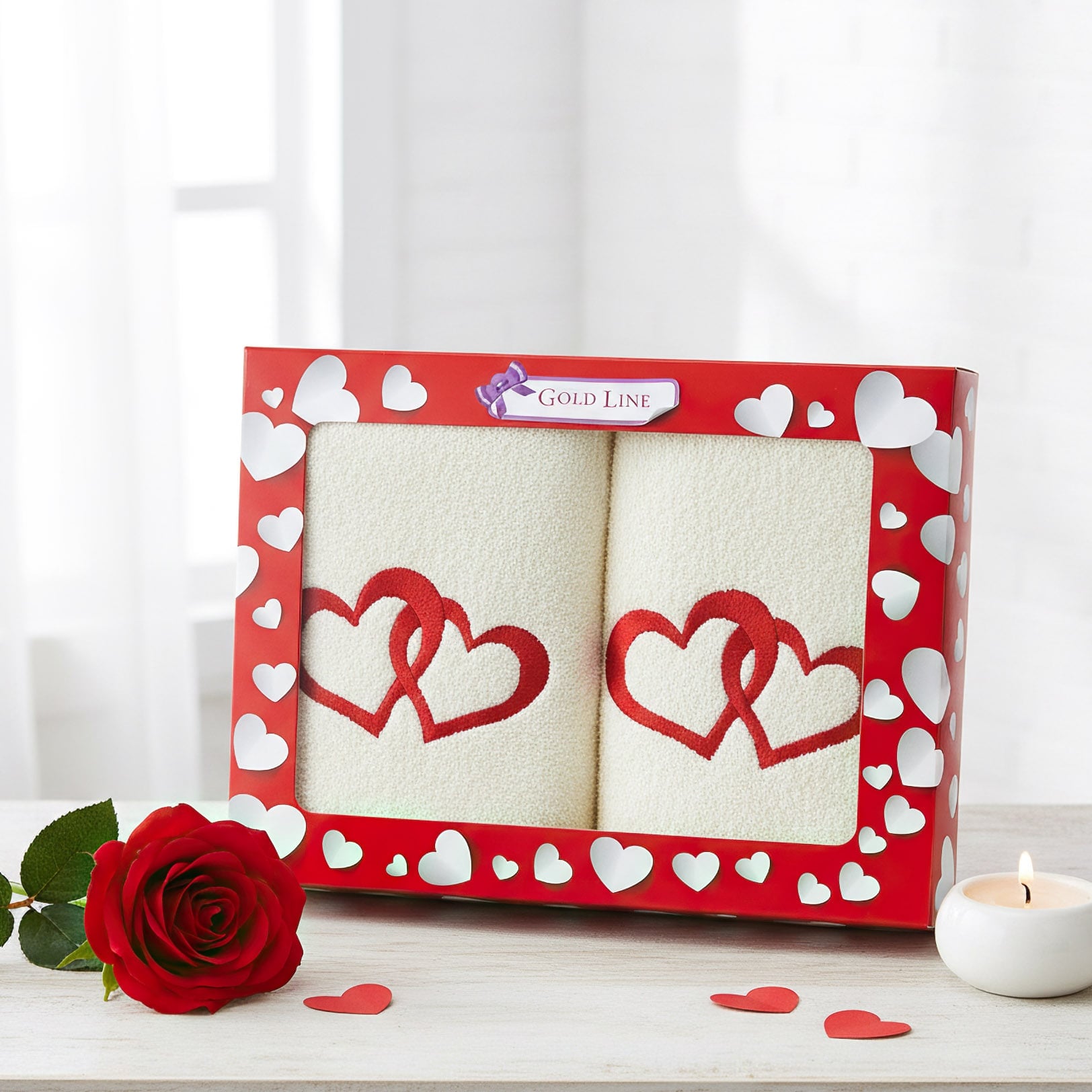 Praktik Dárkový set froté ručníků 17, srdce, červená, 2x 50x100cm