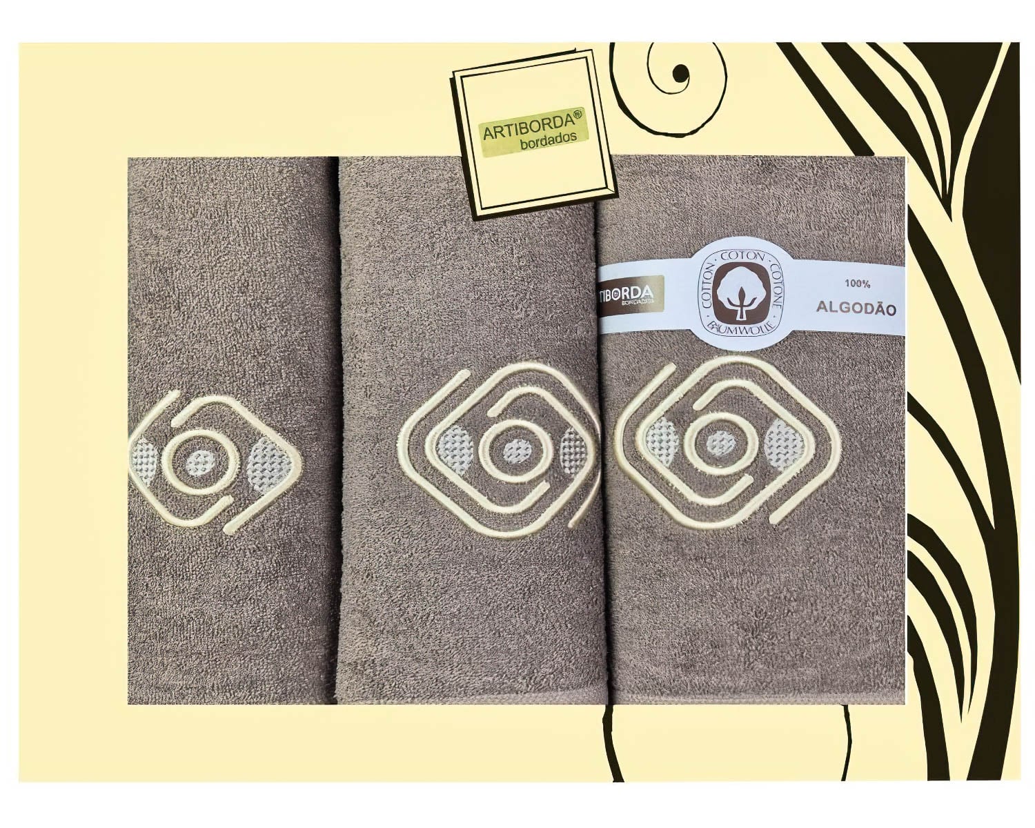 4sleep dárkový set froté ručníků a osušek 105, 3-dílný, kávová (hnědá) s výšivkou, 1x 30x50cm + 1x 50x90cm + 1x 70x140cm