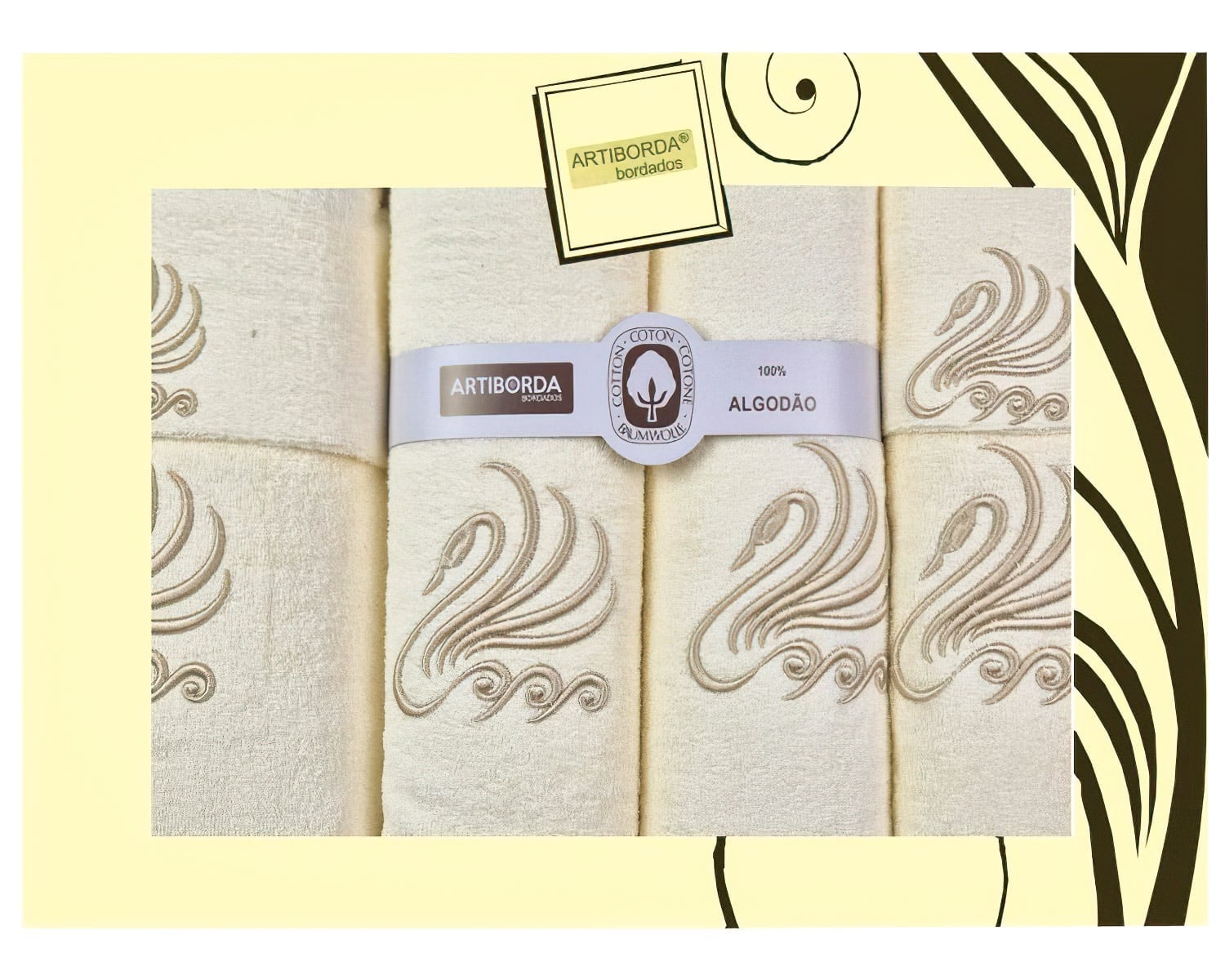 4sleep dárkový set froté ručníků a osušek 196, 6-dílný, krémová s výšivkou 2x 30x50cm + 2x 50x90cm + 2x 70x140cm