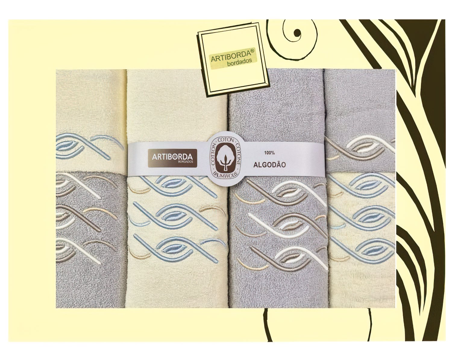 4sleep dárkový set froté ručníků a osušek 201, 6-dílný, šedá a krémová 2x 30x50cm + 2x 50x90cm + 2x 70x140cm