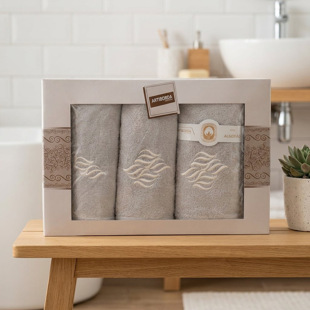 4sleep dárkový set froté ručníků a osušek 361, 3-dílný, světle šedá s výšivkou, 1x 30x50cm + 1x 50x90cm + 1x 70x140c
