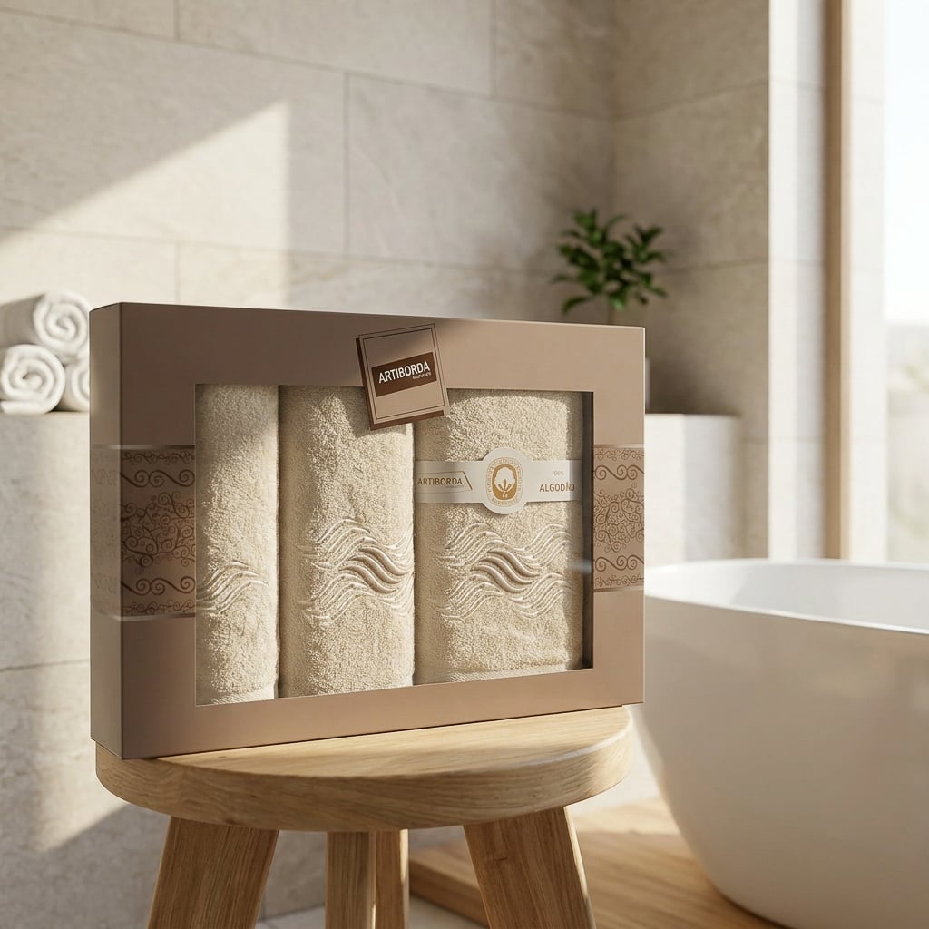 4sleep dárkový set froté ručníků a osušek 370, 3-dílný, smetanová s výšivkou, 1x 30x50cm + 1x 50x90cm + 1x 70x140cm