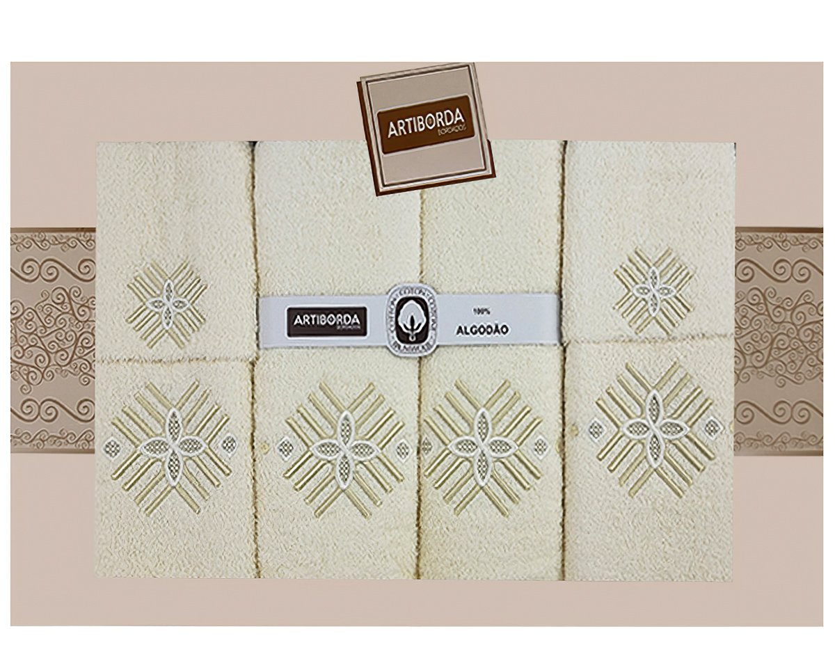 4sleep dárkový set froté ručníků a osušek 43, 6-dílný, krémová s výšivkou 2x 30x50cm + 2x 50x90cm + 2x 70x140cm