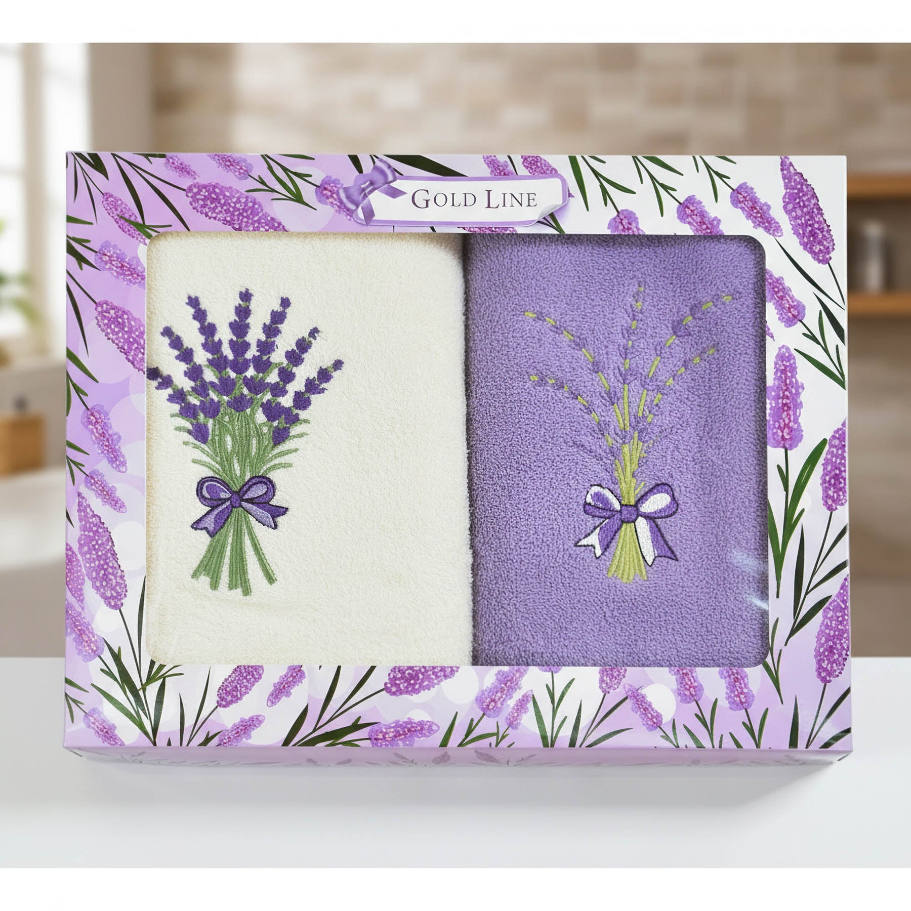 Praktik Dárkový set froté ručníků LEVANDUĽA 01, levandule, fialovo-bílý, 2x 50x100cm