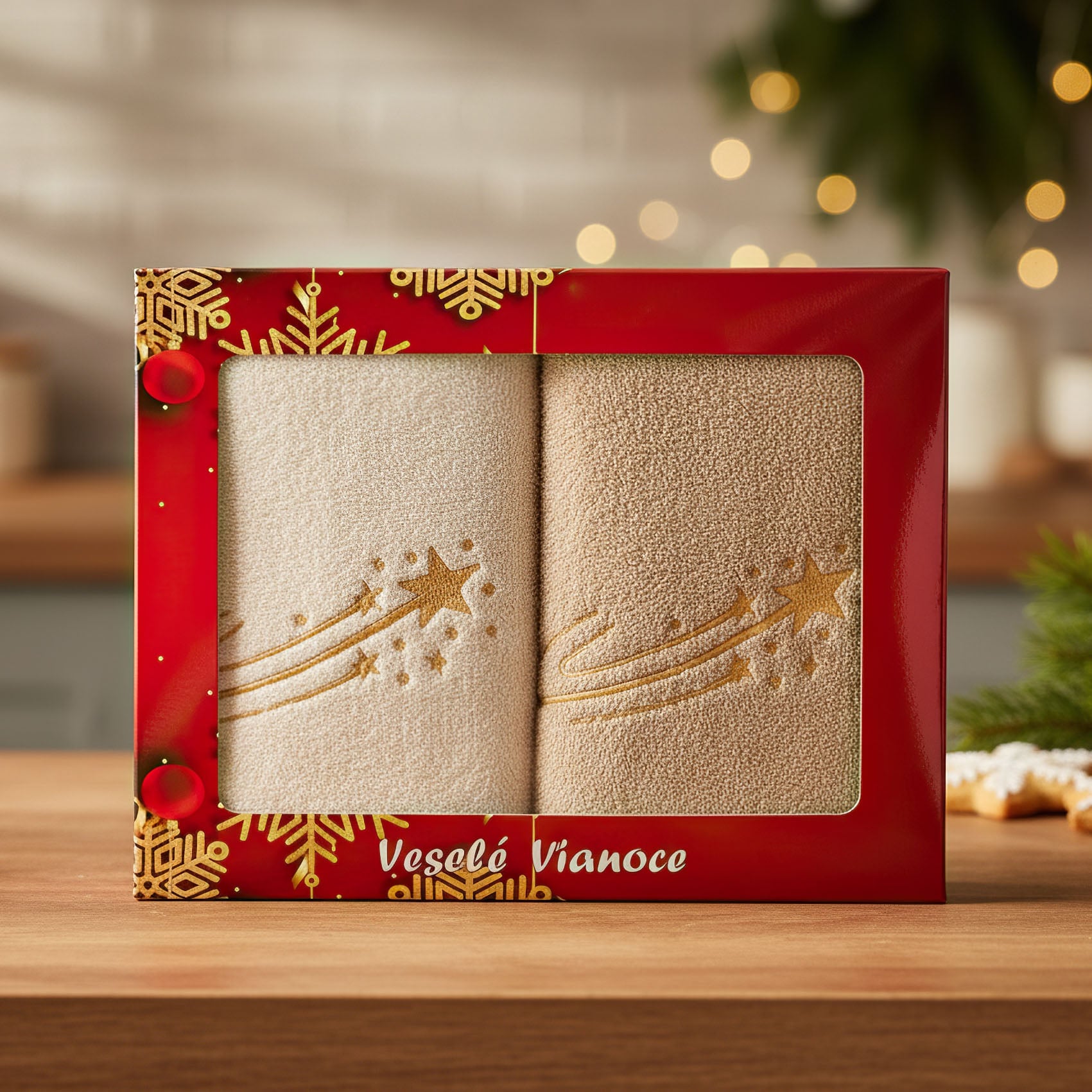 Praktik Dárkový set froté ručníků VÁNOCE 10, kometa, béžová 2x 50x100cm