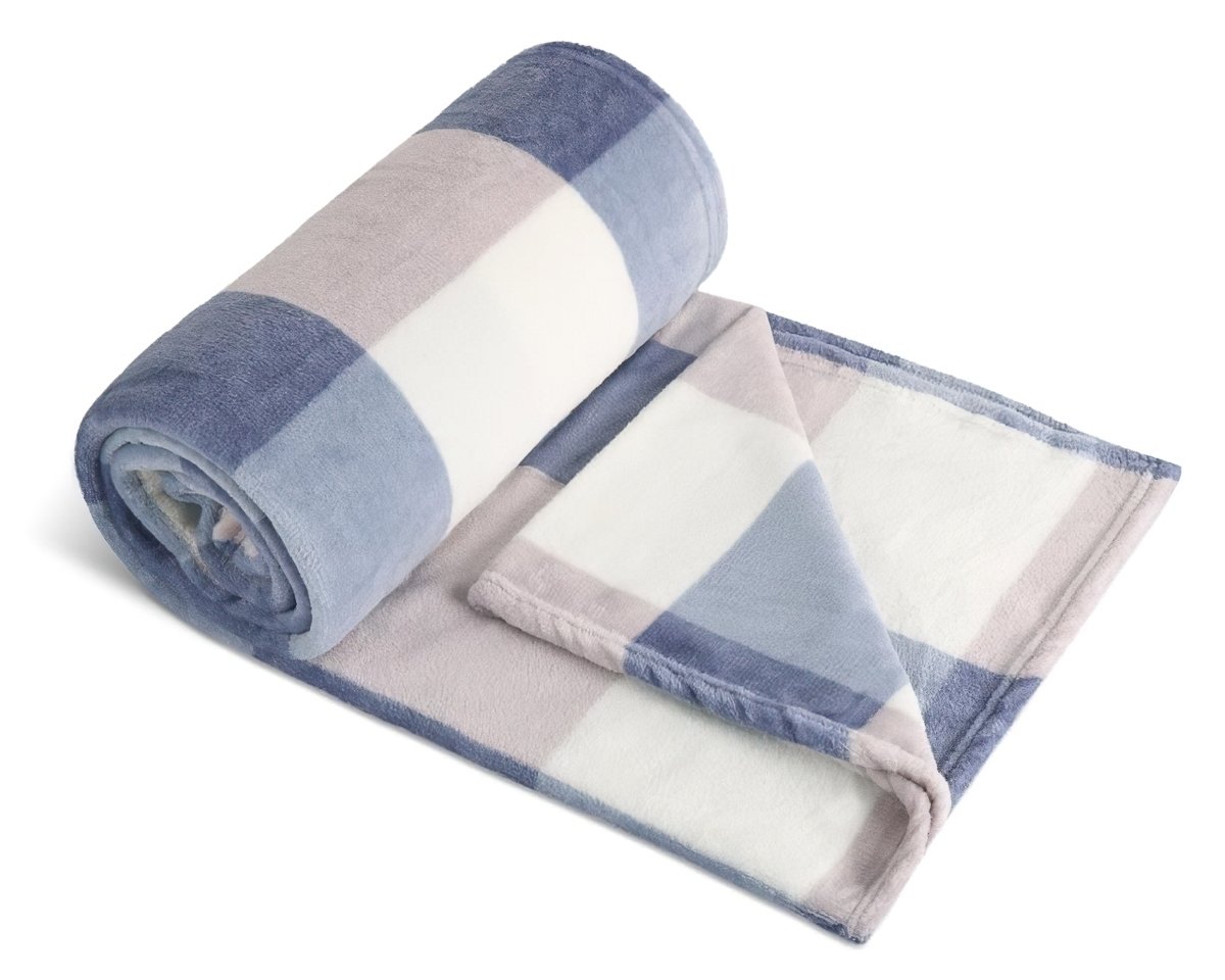 Bellatex Cestovní deka KEMPING PLUS – modrá kostka, lehká pikniková deka z mikrovlákna 150×200cm