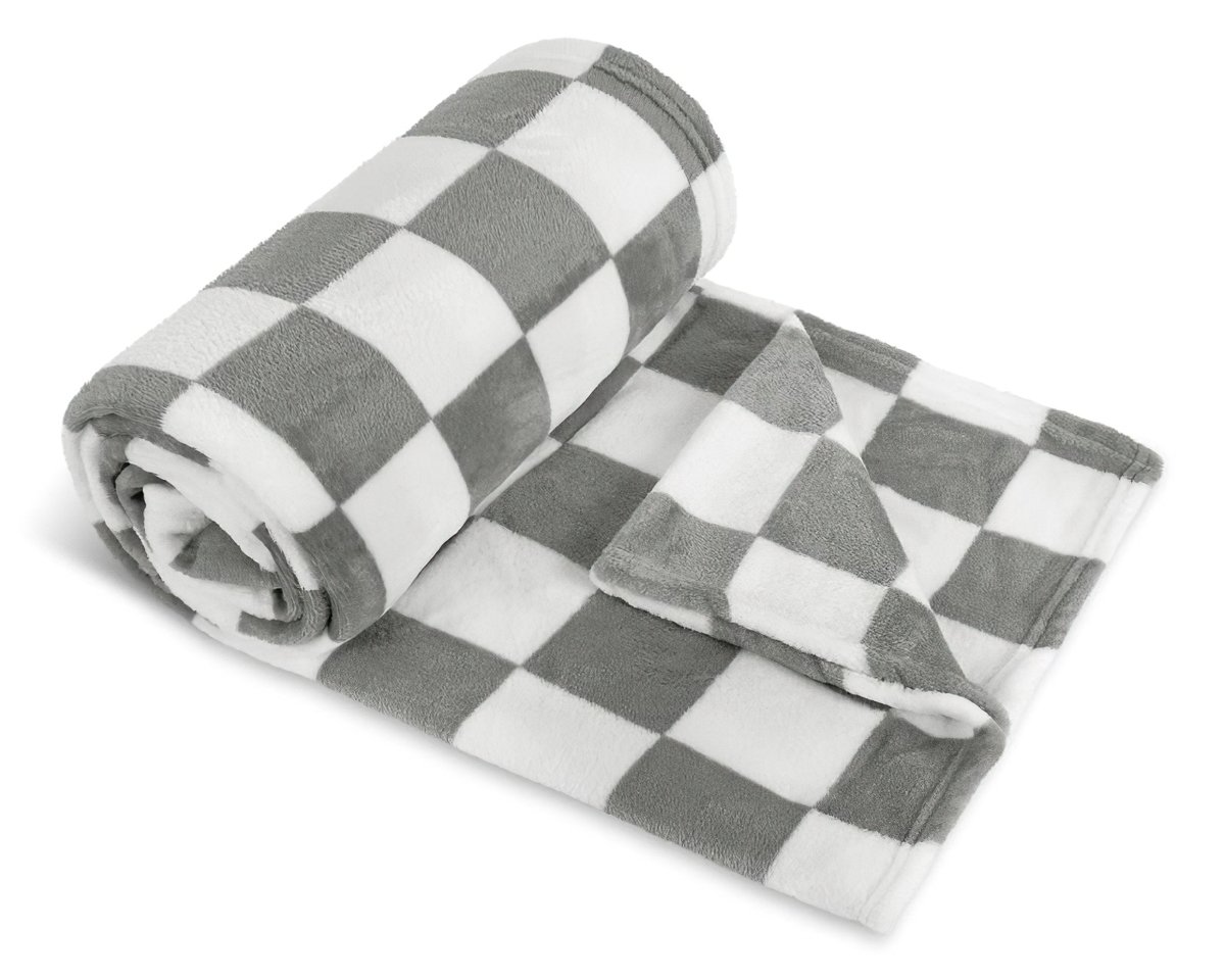 Bellatex Cestovní deka KEMPING PLUS – šedá kostka, lehká pikniková deka z mikrovlákna 150×200cm