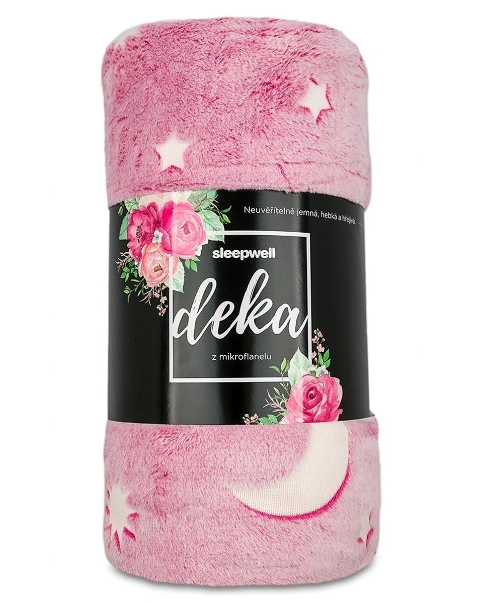 Svitap Mikroplyšová svítící deka Hvězdy růžové 150x200 cm Varianta: Mikroplyšová svítící deka Hvězdy růžové 150x200 cm