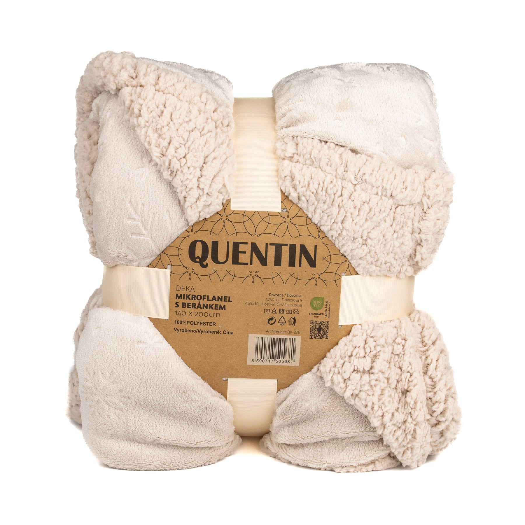 Avax Deka z mikrovlákna vánoční QK-226, vytlačené vločky, smetanová s beránkem 140x200cm