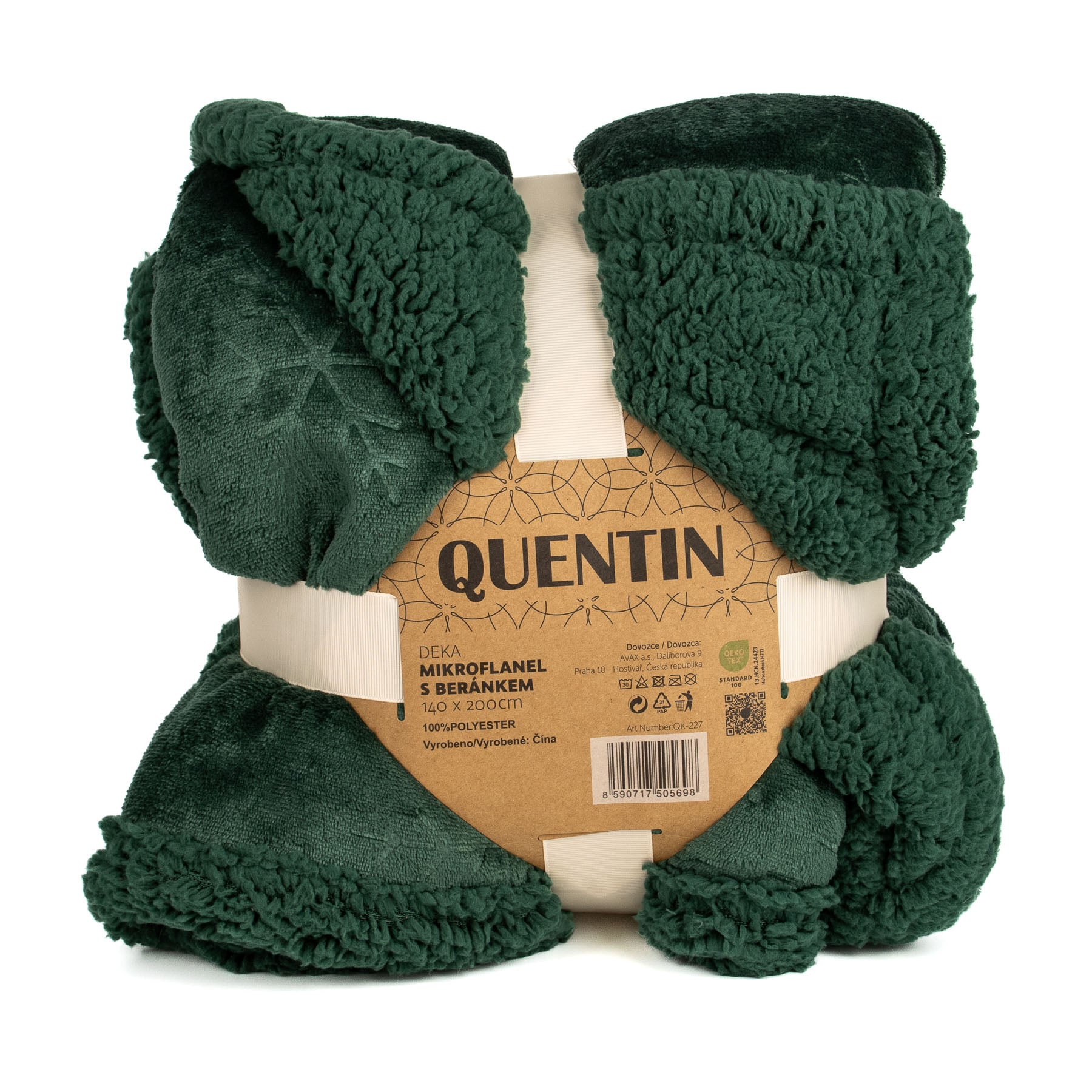 Avax Deka z mikrovlákna vánoční QK-227, vytlačené vločky, zelená s beránkem 140x200cm