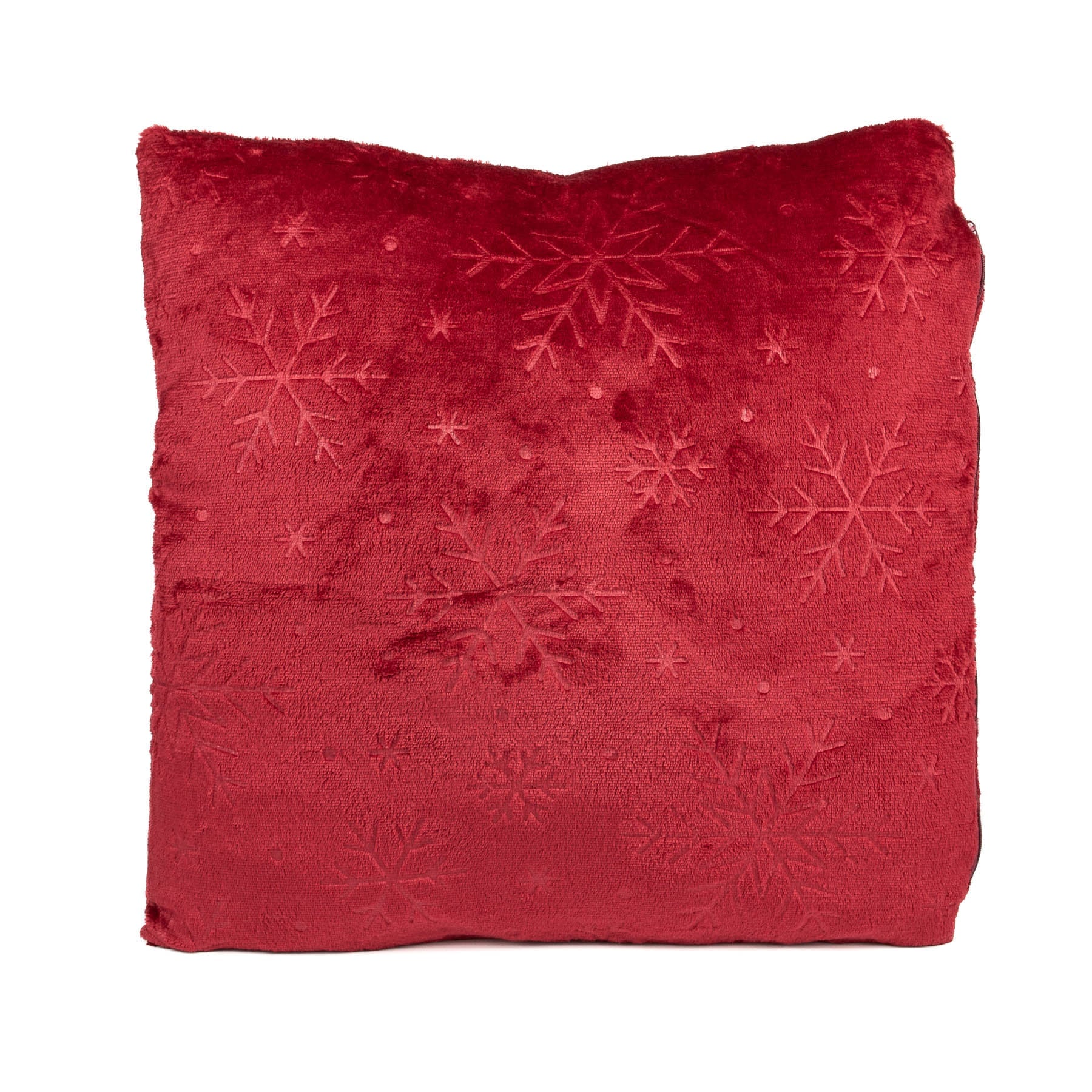 Avax dekorační polštářek mikroflanel vánoční QK-230, vytlačený vzor vločky, tmavě červená, 45x45cm