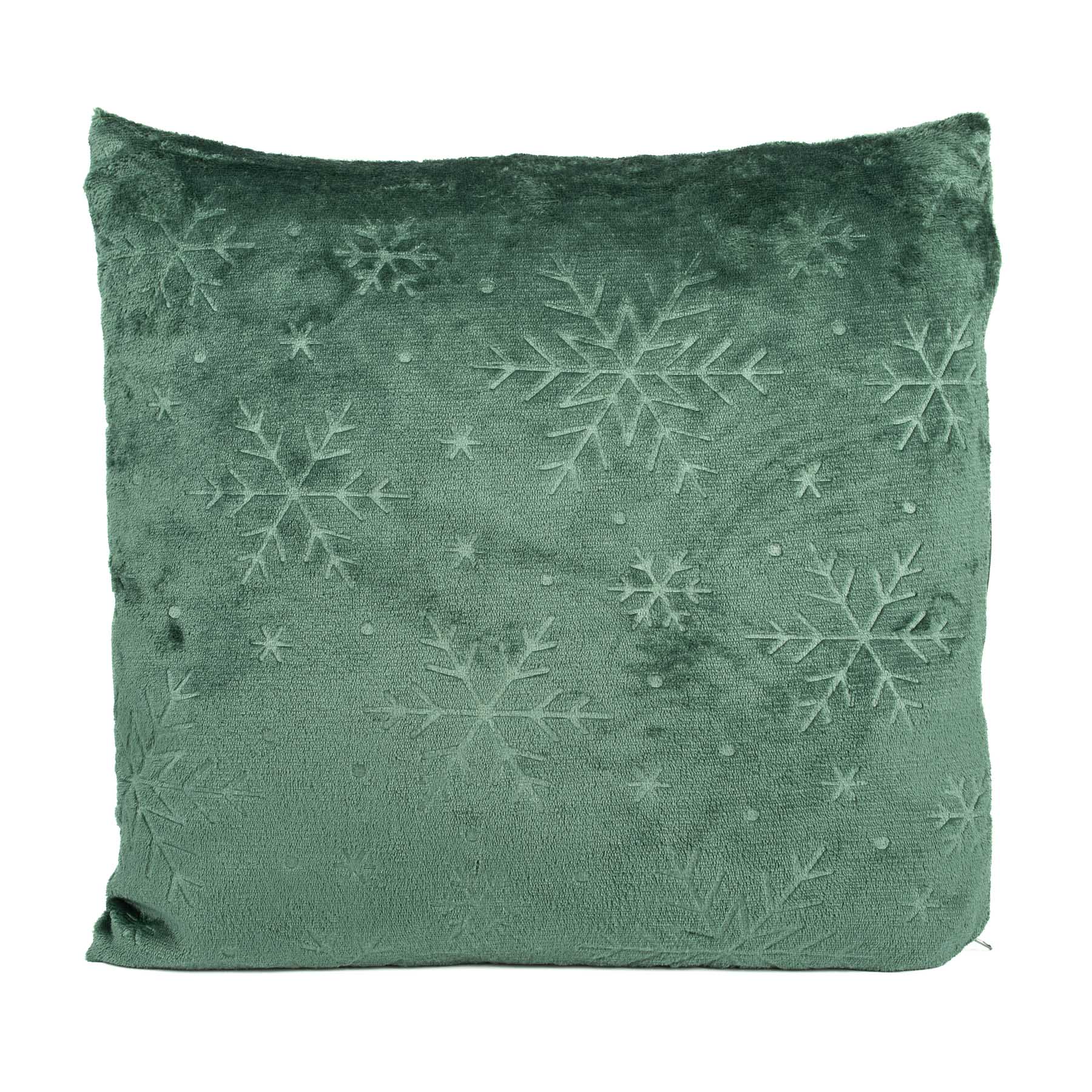 Avax dekorační polštářek mikroflanel vánoční QK-232, vytlačený vzor vločky, zelená, 45x45cm