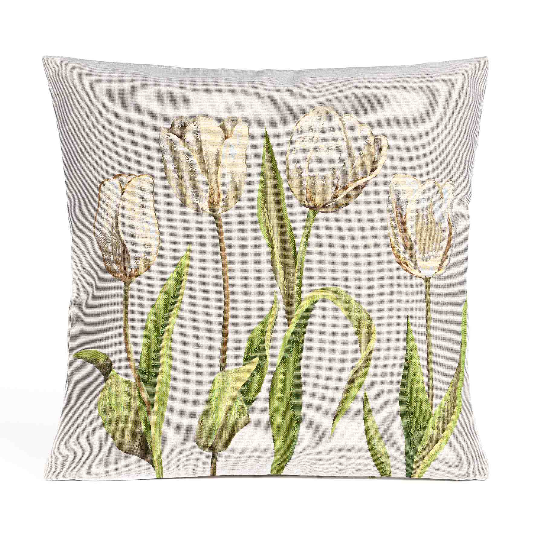 Dekoratex Dekorační povlak na polštářek RETRO BÍLÉ TULIPÁNY, režná, 45x45cm