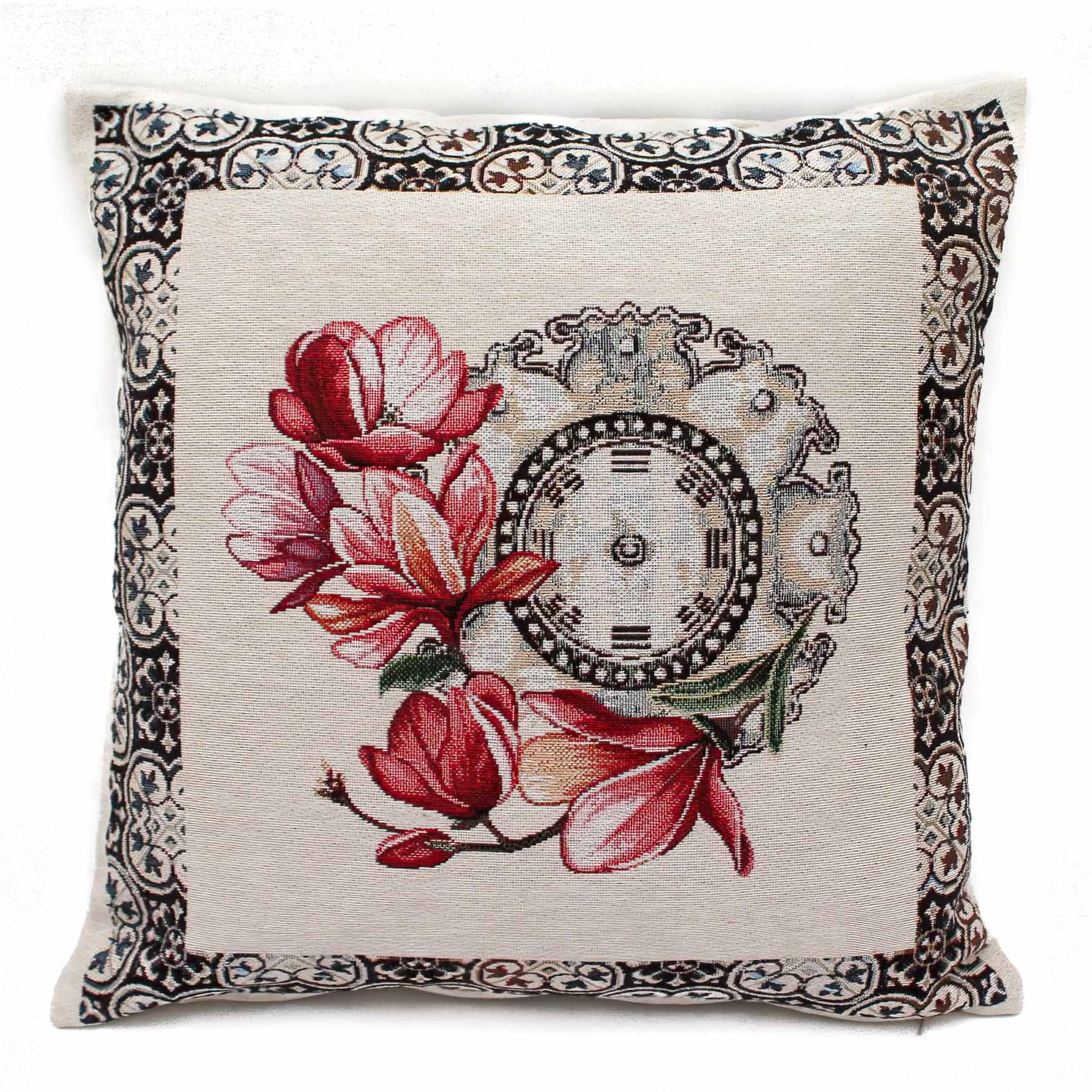 Dekoratex Dekorační povlak na polštářek RETRO KVĚTY S ORNAMENTY, červená, 45x45cm
