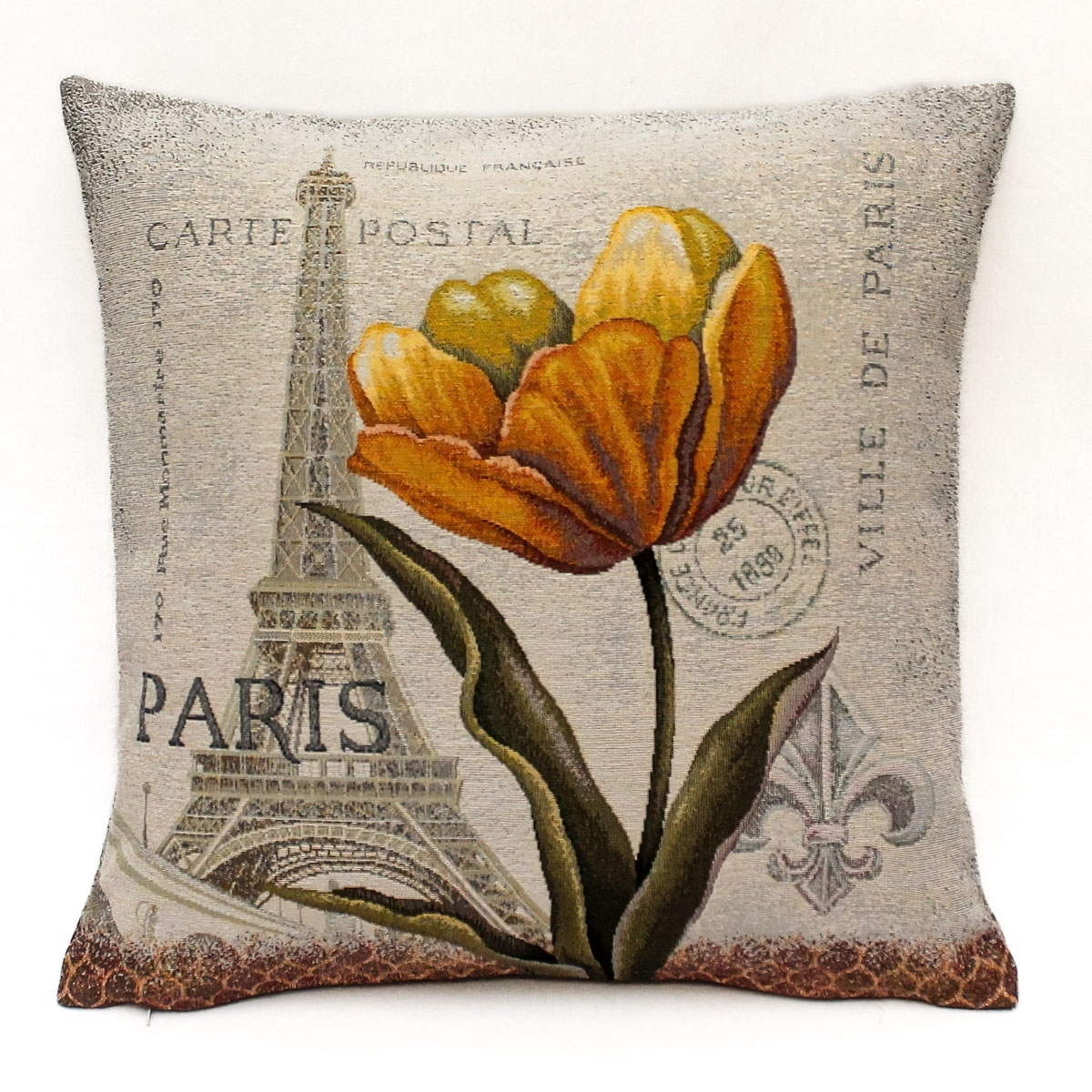Dekorační povlak na polštářek RETRO PAŘÍŽSKÁ KORESPONDENCE, žlutý tulipán 45x45cm