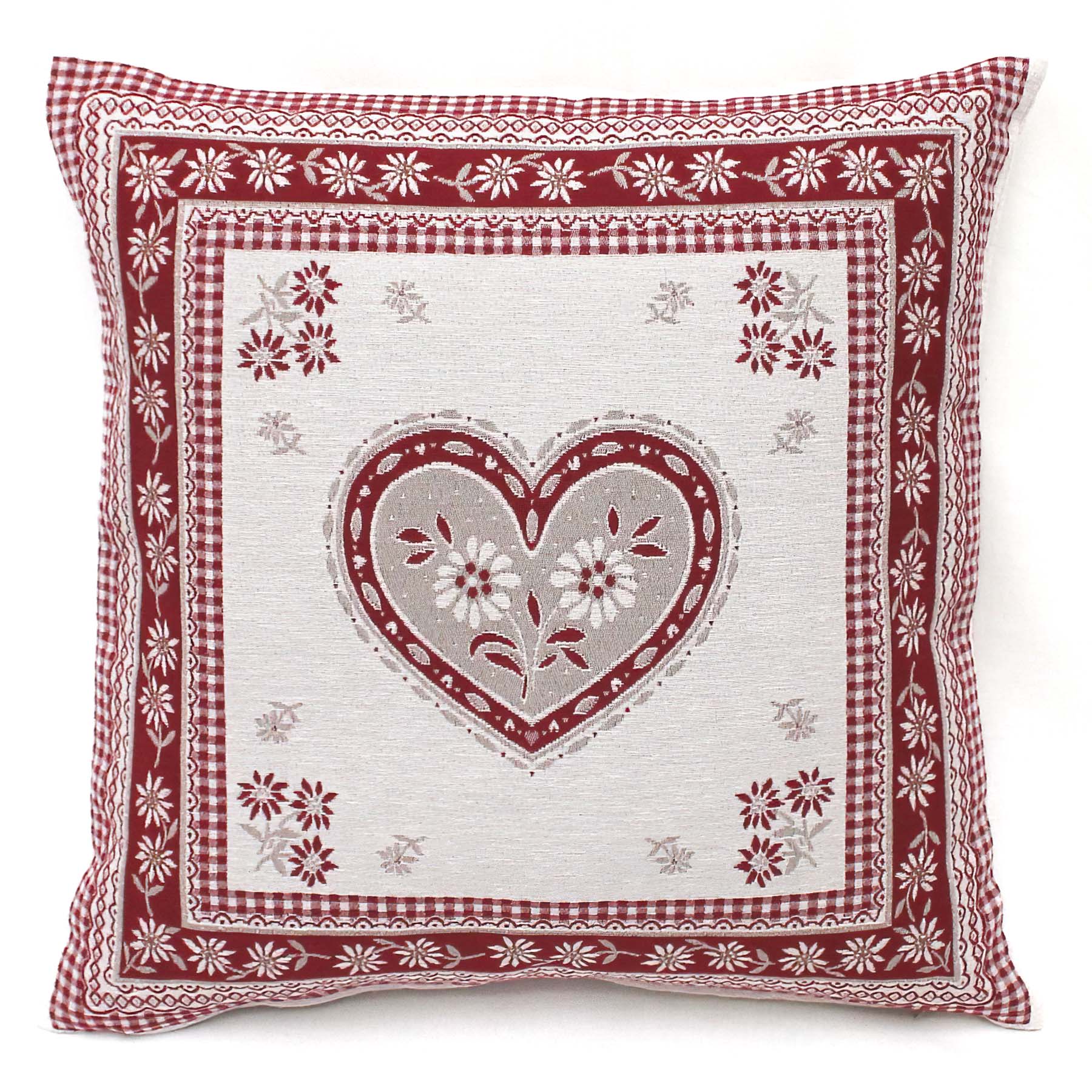 Dekoratex Dekorační povlak na polštářek RETRO SRDCE S ORÁMOVÁNÍM, červená, 45x45cm