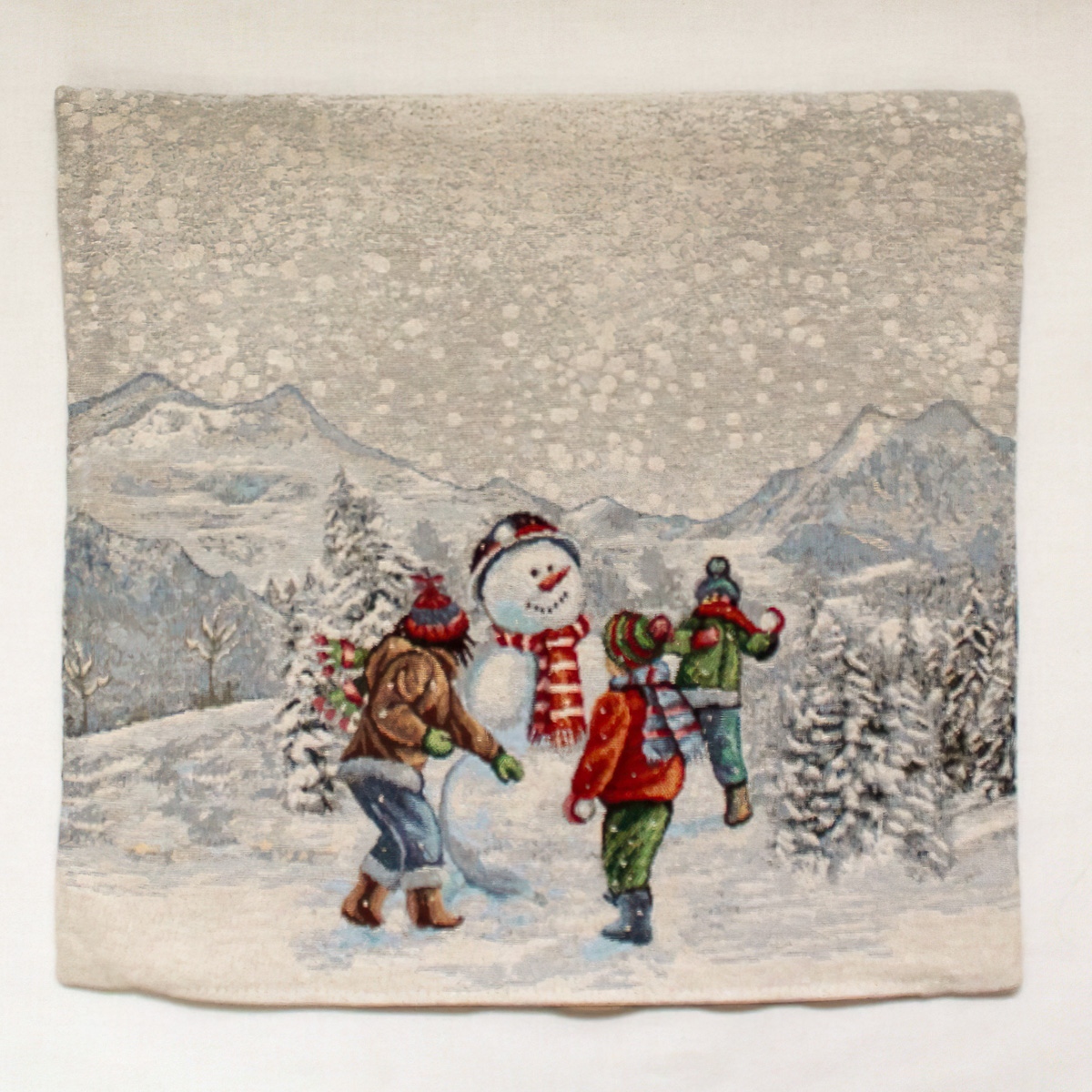 Dekorační povlak na polštářek vánoční RETRO SNĚHULÁK A DĚTI, šedá, 45x45cm